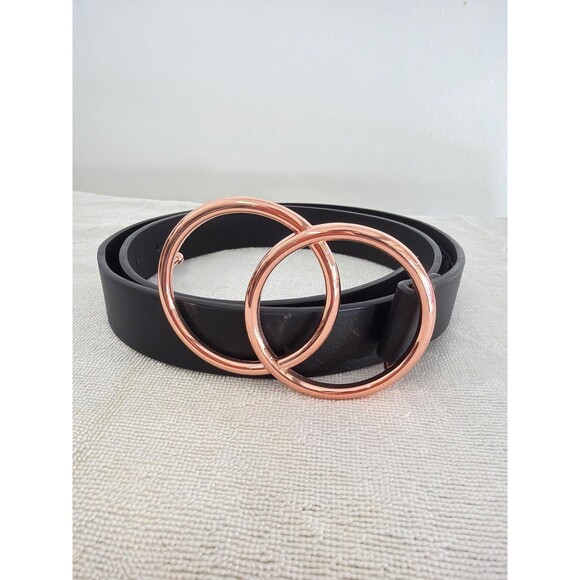 ASOS Black Double O-Ring Belt Rose Gold Hardware Size M - Picture 2 of 9